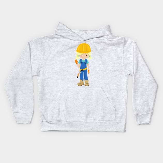 Construction Girl, Blonde Hair, Cute Girl, Hammer Kids Hoodie by Jelena Dunčević